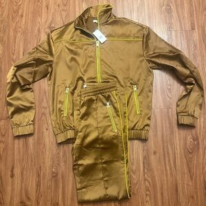 MNML Brown Satin Track Suit with Yellow Accents